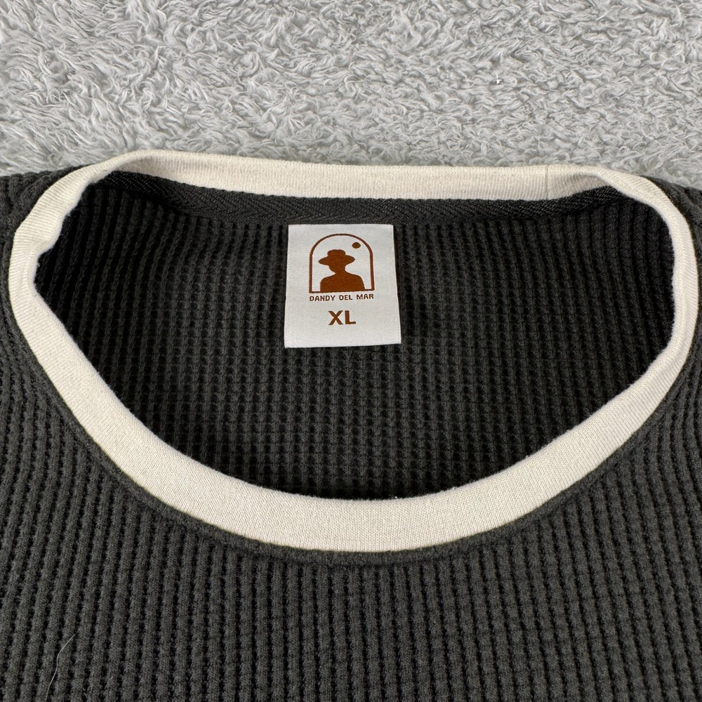 Dandy Del Mar Mens XL Charcoal Grey Waffle Knit Ringer Tee Chest Pocket Shirt - Picture 3 of 9